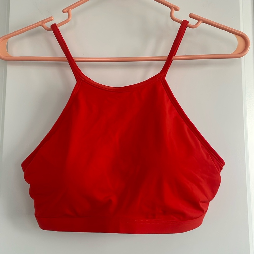 Athleta High Neck Halter Orange Swim Top. Size S D-DD.